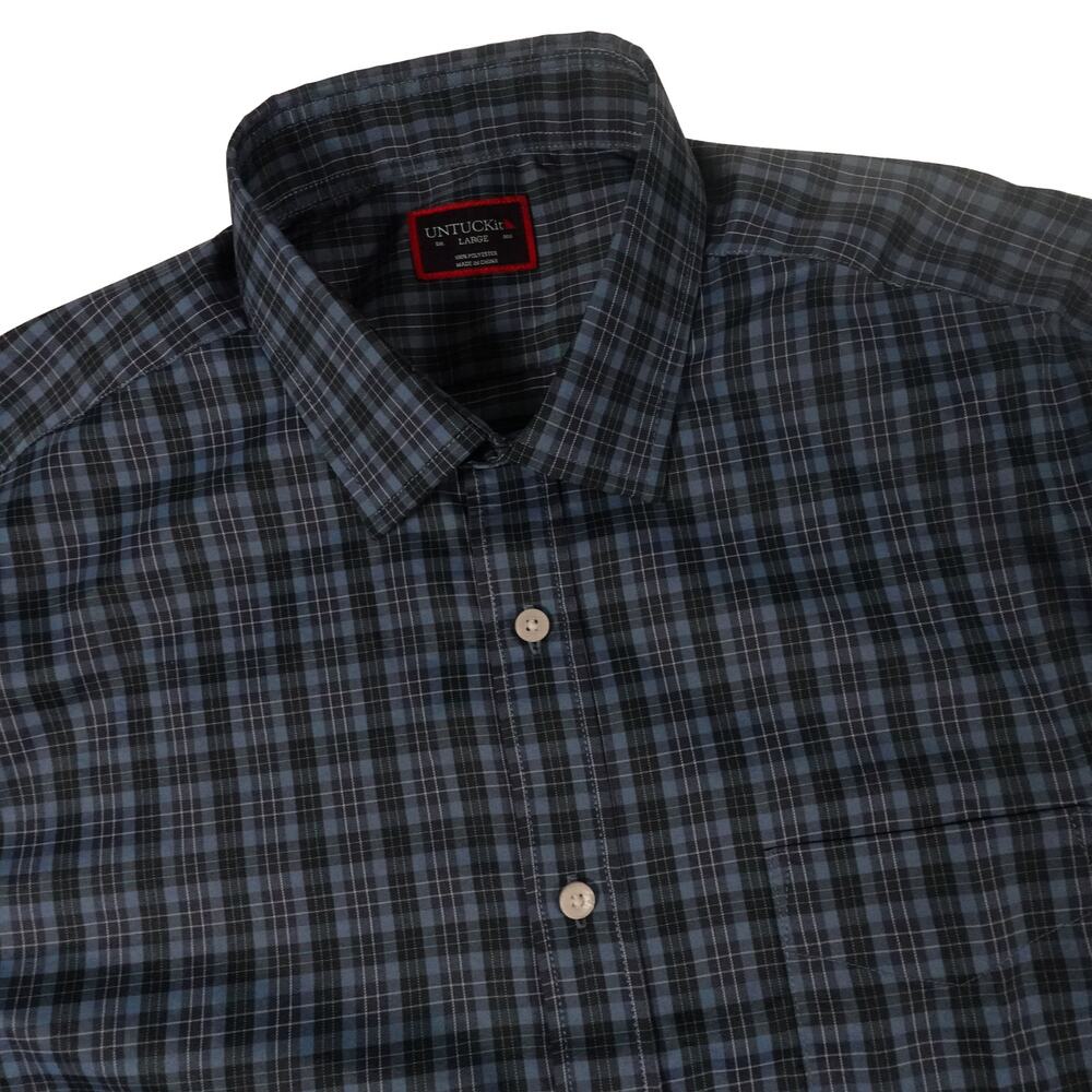 Untuckit Performance Plaid Button Up Shirt Long Sleeve Men's Large